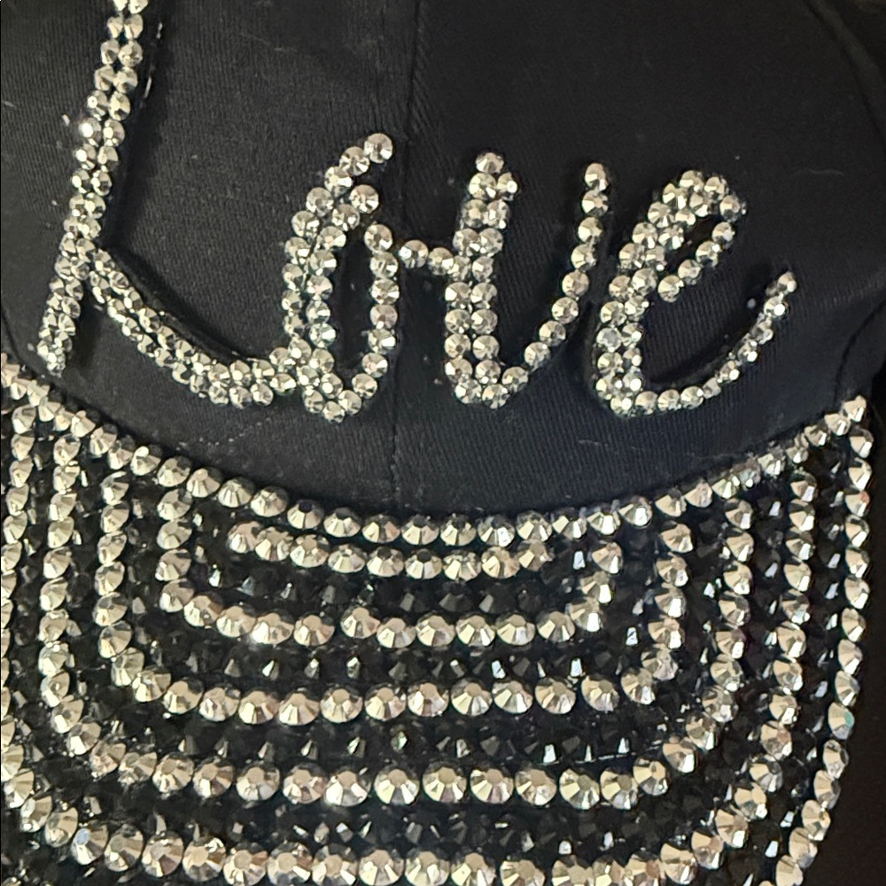 Black and Silver Rhinestone Love Cap new without tags - Picture 5 of 6